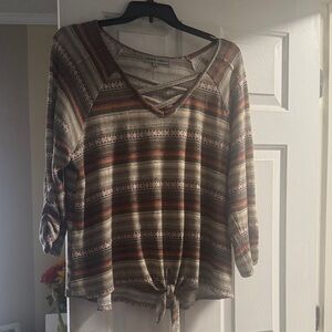 Cato Multicolor Striped Tie-Front Blouse